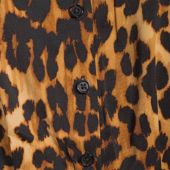 Sam Edelman Satin Collar Neckline Long Sleeve Leopard Mini Shirt Dress - Picture 3 of 11